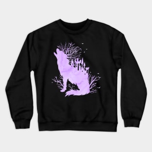 Fairy Tale Ice Wolf Castle and Trees Crewneck Sweatshirt